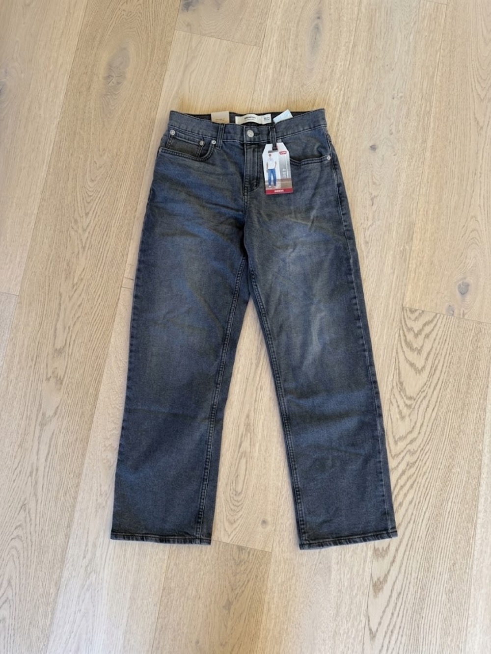 NWT Levi’s 565 Loose Straight Stretch Jeans Grey Wash Boys 16 REG W28 L30